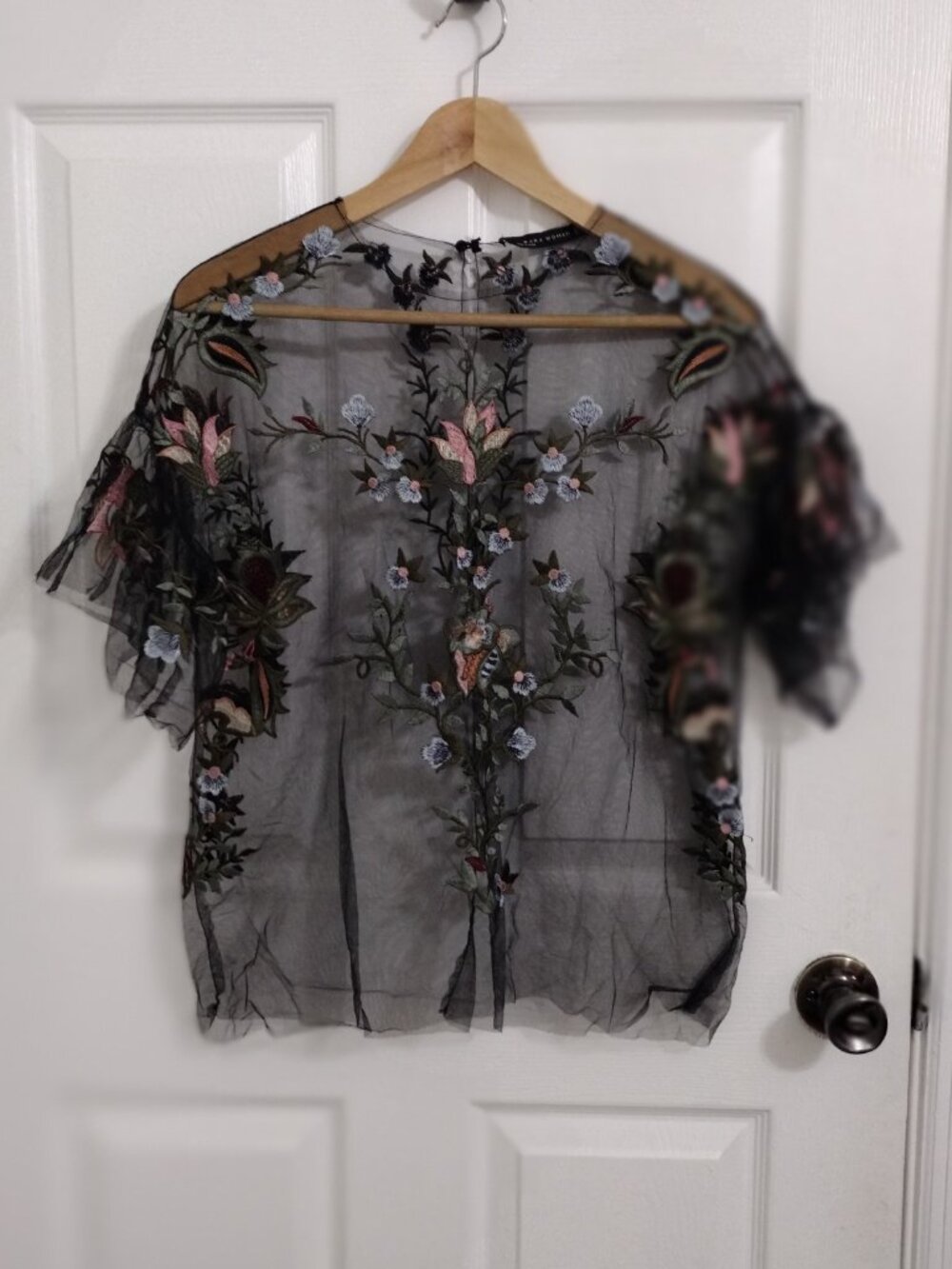ZARA Woman Sheer Embroidered Floral Mesh Top Size Small Boho Romantic Festival - Picture 5 of 9